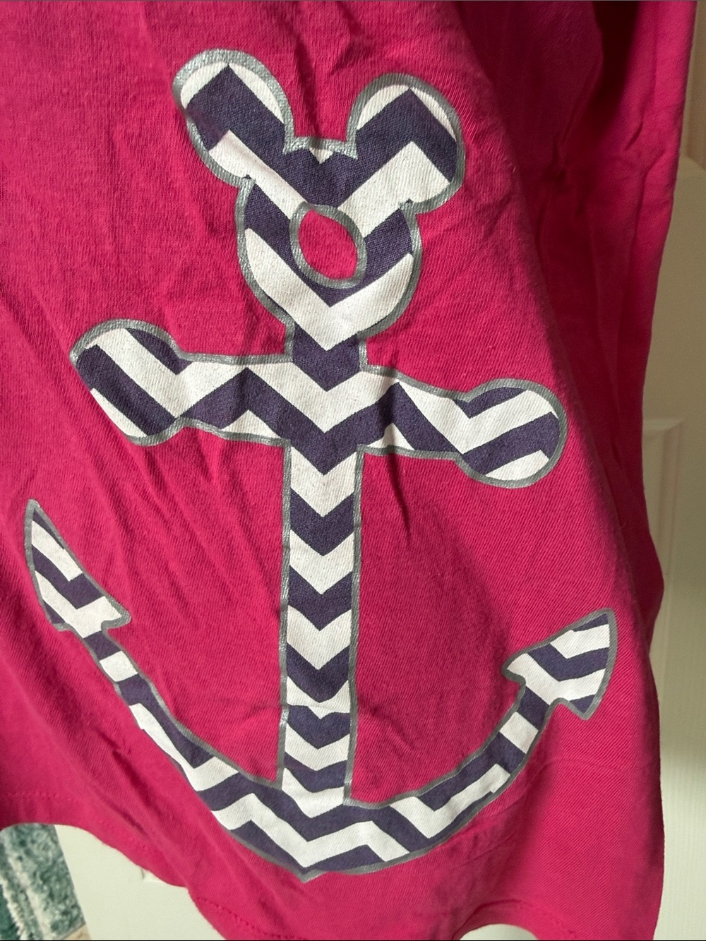 Disney Cruise Line Hot Pink V-Neck Mickey Anchor Graphic Tee